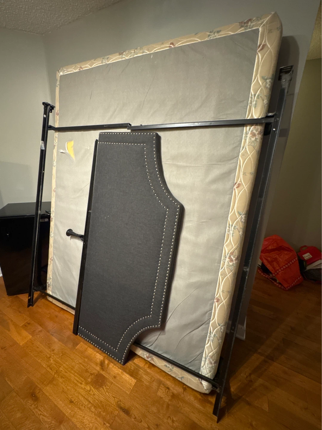 Tufted Upholstered Headboard and Metal Queen Bed Frame