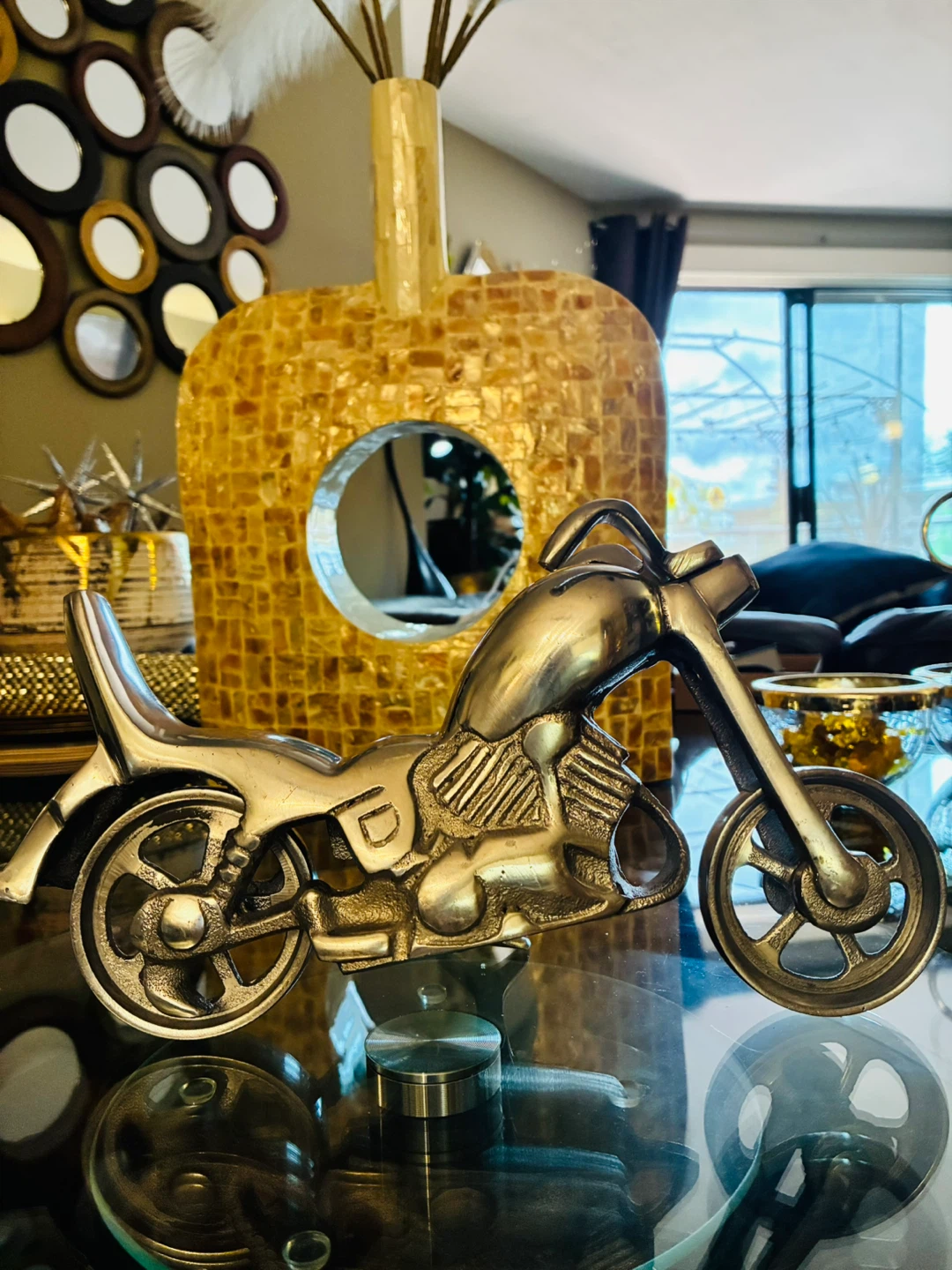 Vintage Cast Aluminum Motorcycle Figurine, Silver Finish