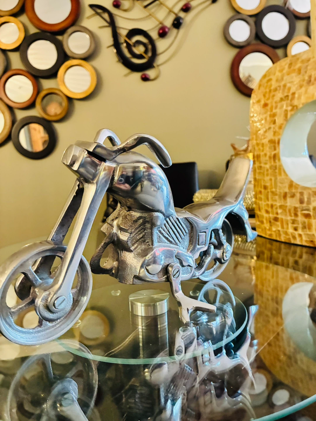 Vintage Cast Aluminum Motorcycle Figurine, Silver Finish - photo 3