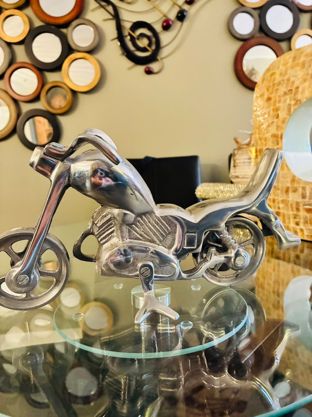 Vintage Cast Aluminum Motorcycle Figurine, Silver Finish - photo 4