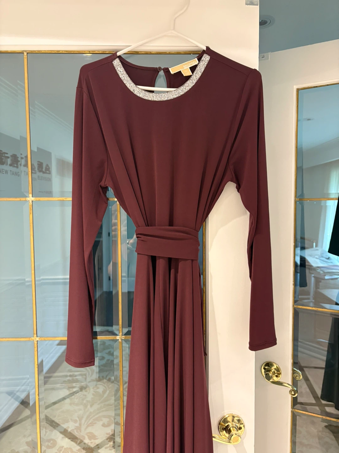 MK Embellished Neckline Dress Burgundy Size L
