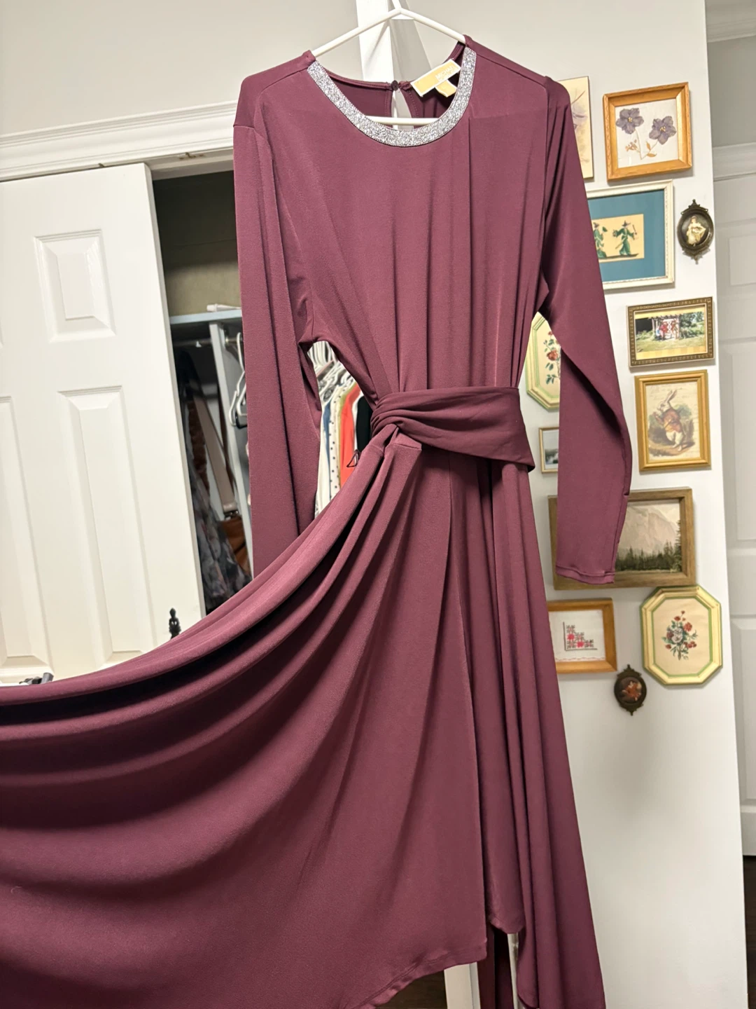 MK Embellished Neckline Dress Burgundy Size L - photo 5