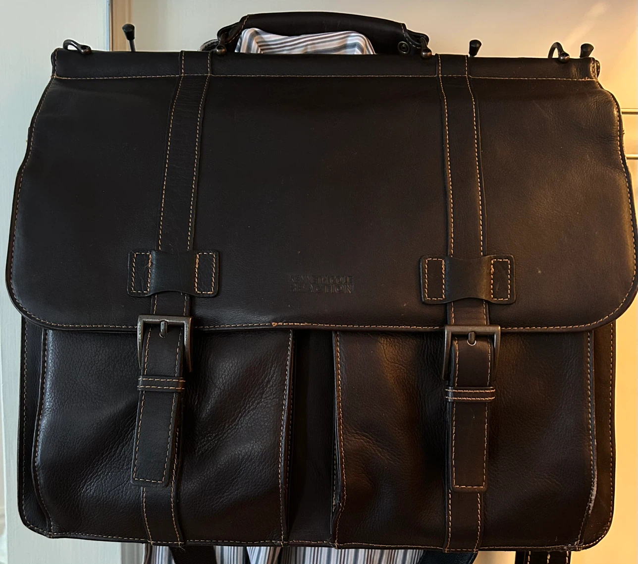 Kenneth Cole Reaction Black Leather Messenger Bag Briefcase