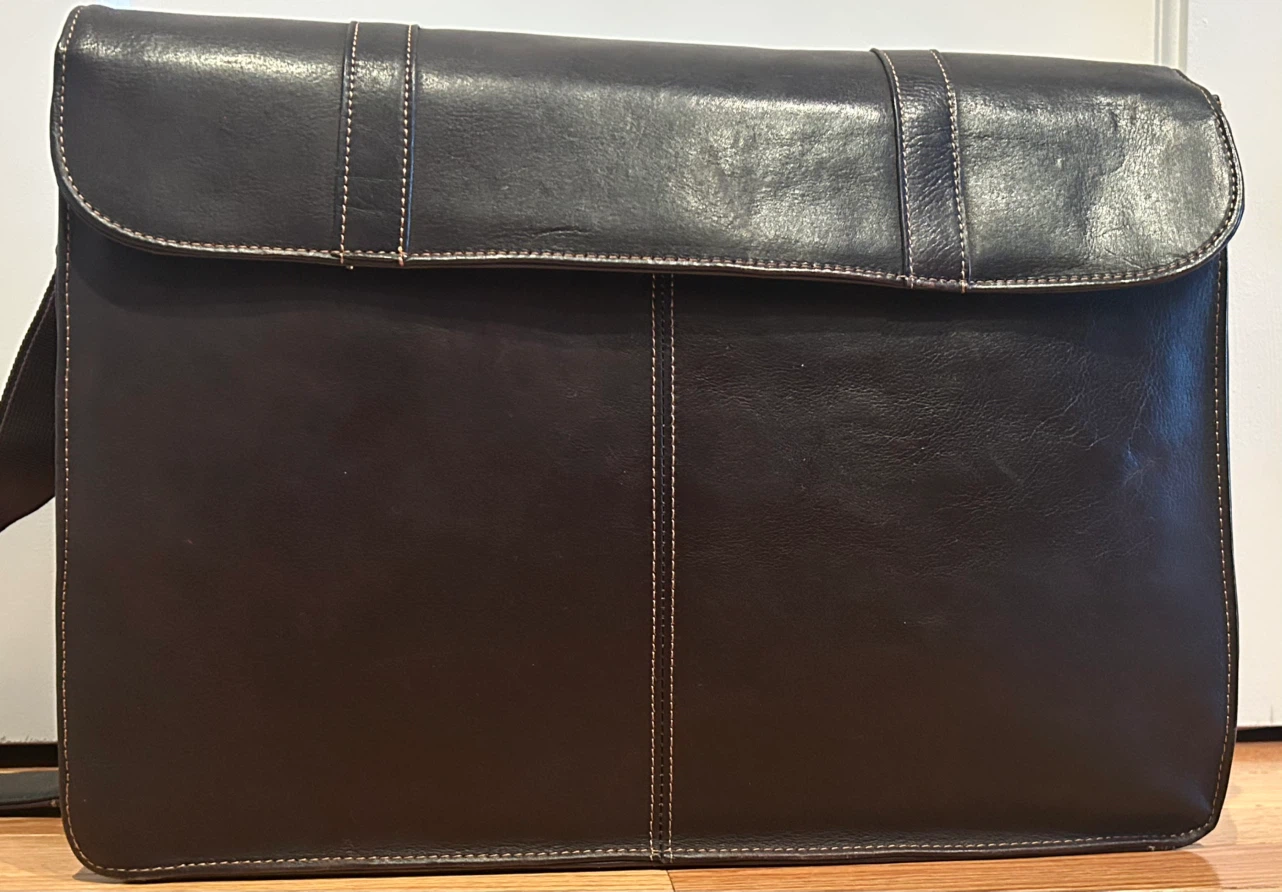 Kenneth Cole Reaction Black Leather Messenger Bag Briefcase - photo 3
