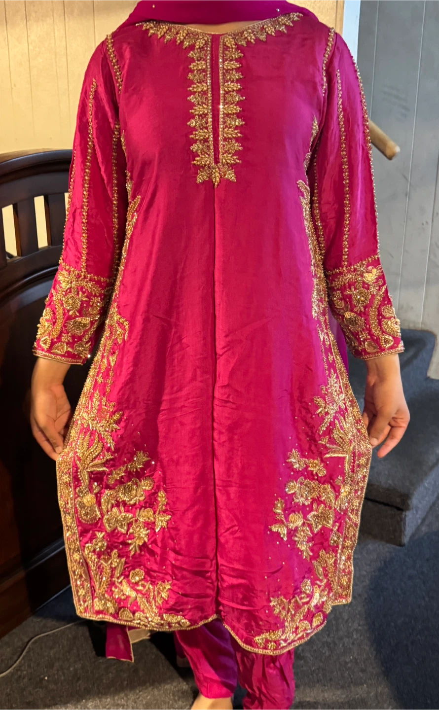 Embroidered Pink Kurta Suit with Dupatta - photo 2