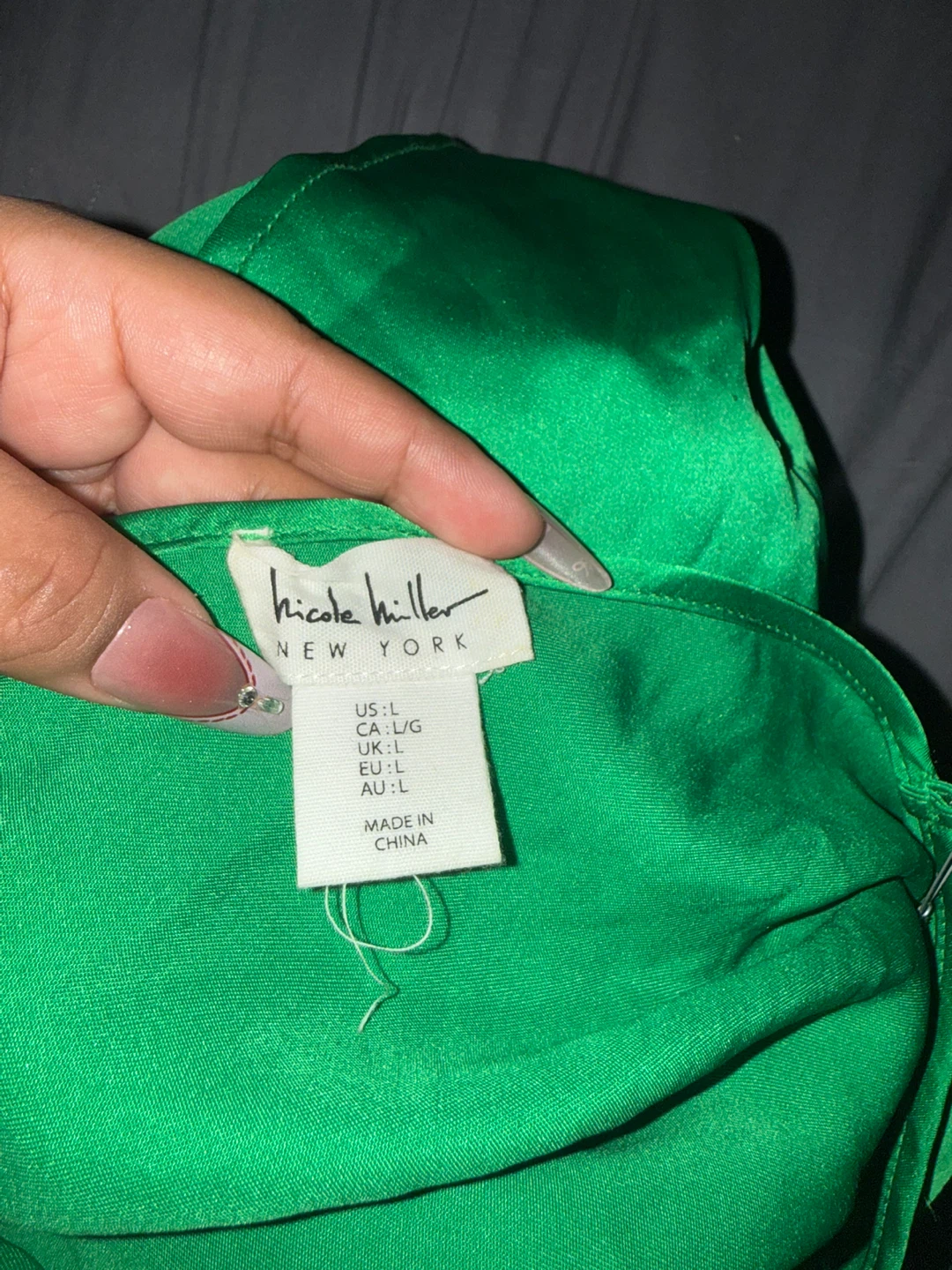 Nicole Miller New York Emerald Green Satin Camisole Top - Size L - photo 3