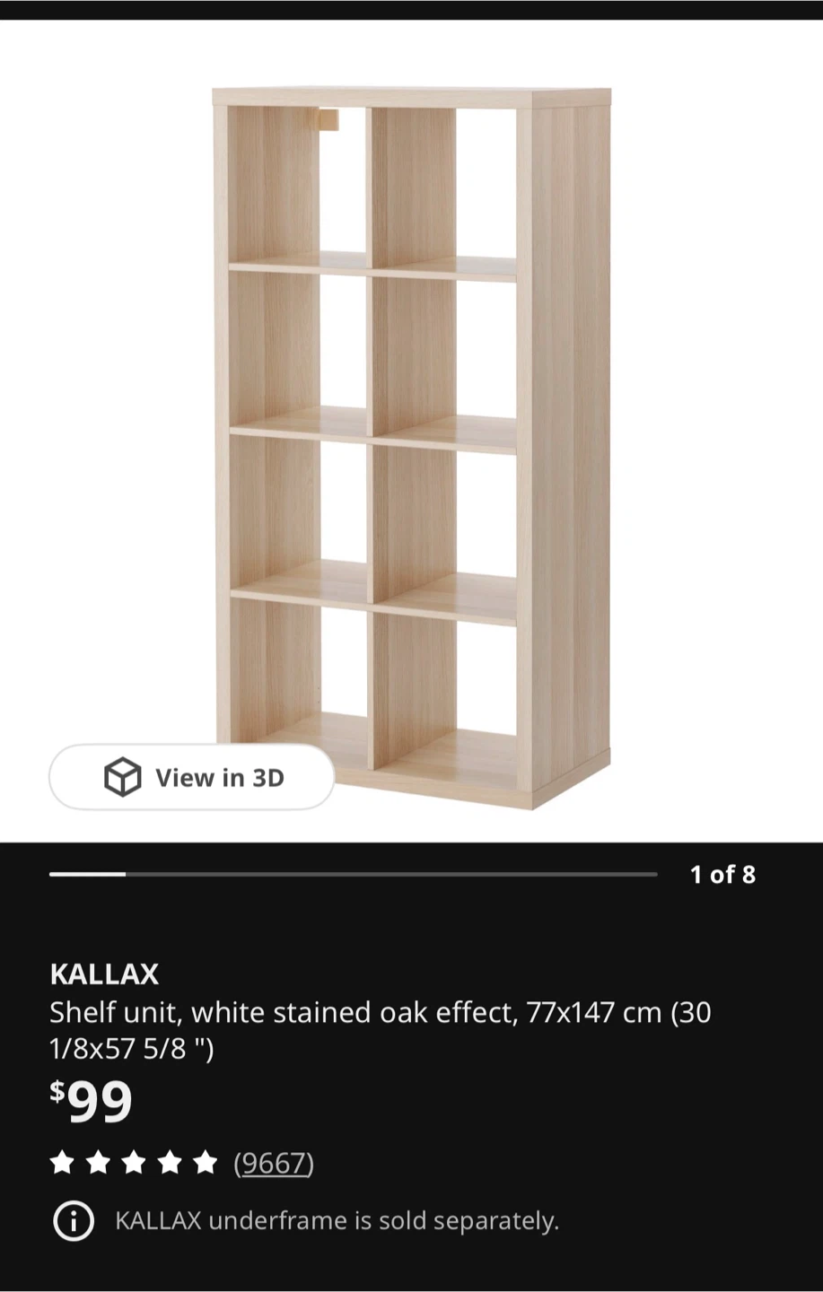 IKEA KALLAX Shelf Unit (White Stained Oak Effect)