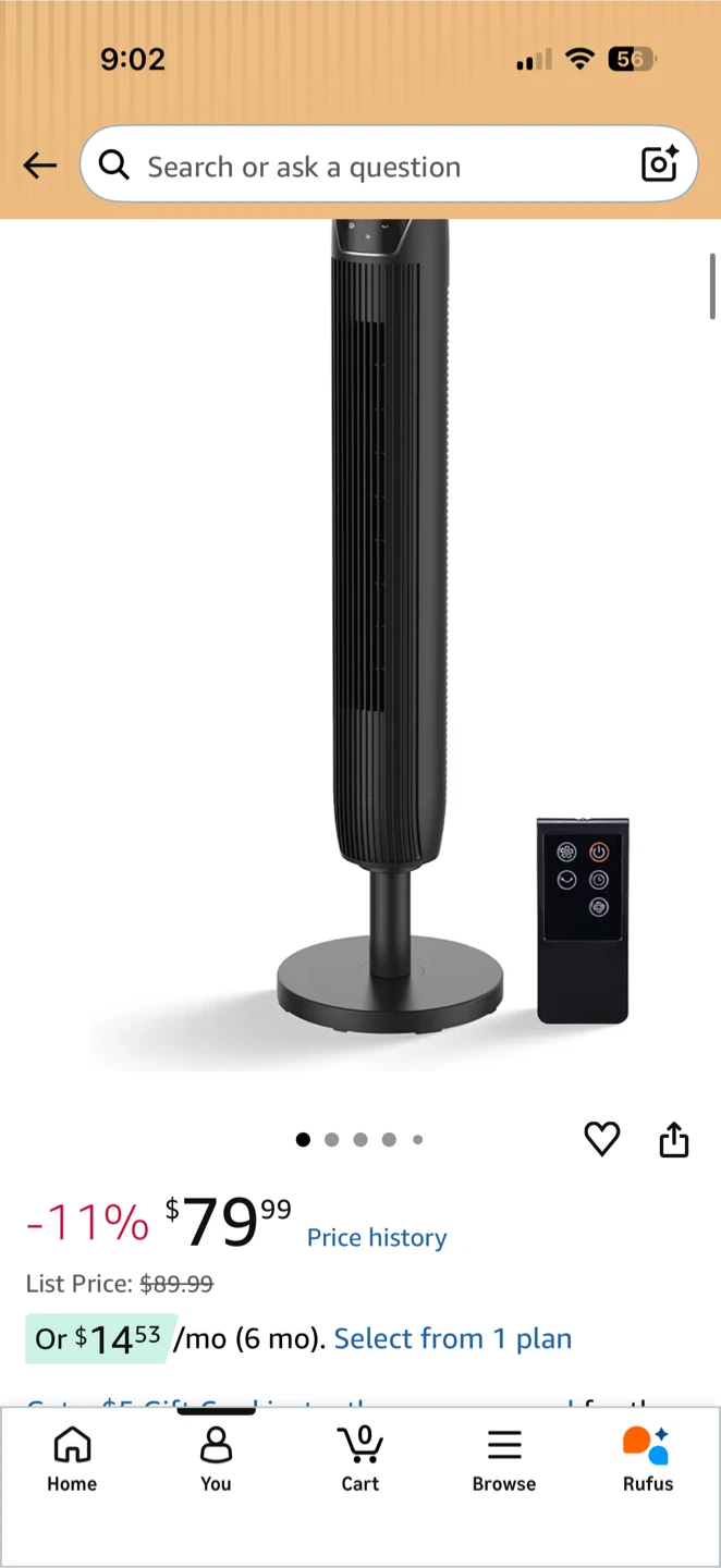 Black Tower Fan with Remote