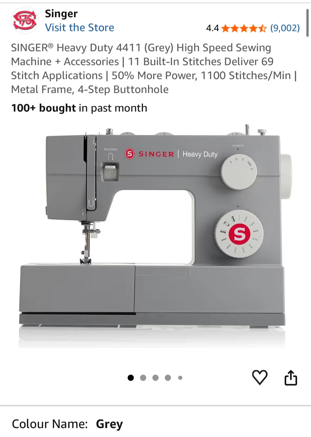 Singer Heavy Duty 4411 Sewing Machine - Grey