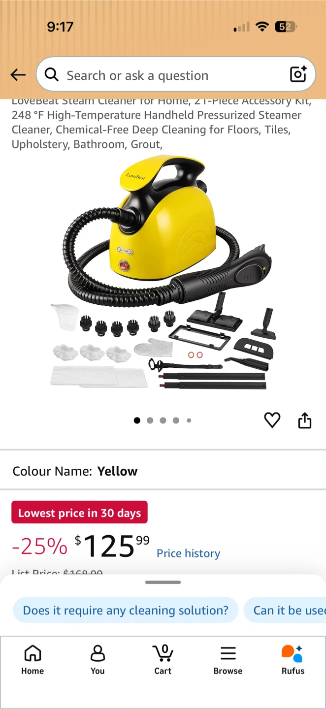 Yellow LoveBeat Steam Cleaner 21-Piece Accessory Kit