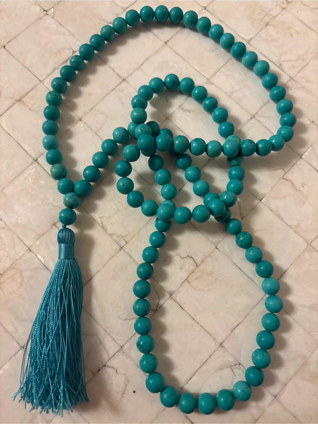 Turquoise Beaded Mala Necklace with Tassel