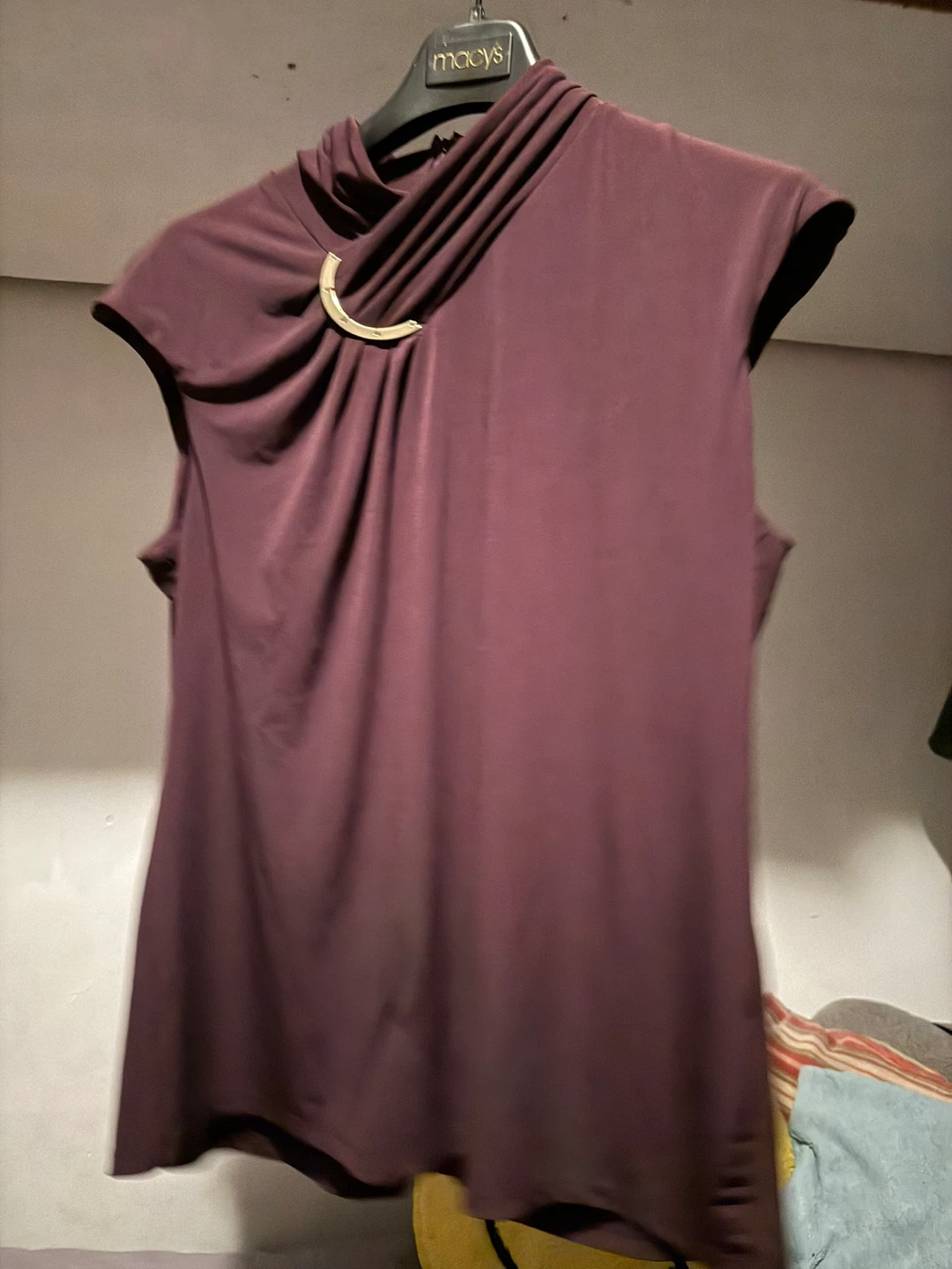 Calvin Klein Sleeveless Mock Neck Top with Gold Detail
