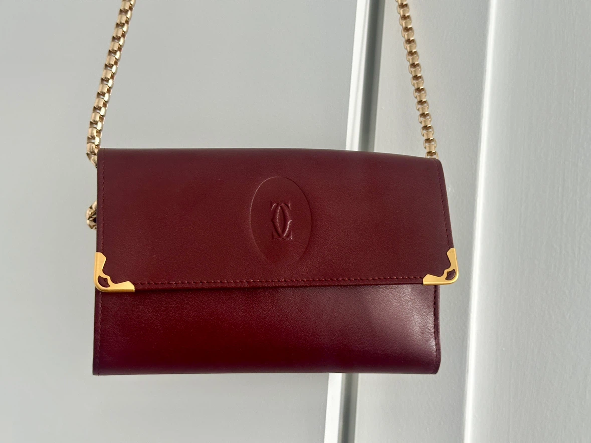 Cartier Burgundy Leather Wallet with Chain