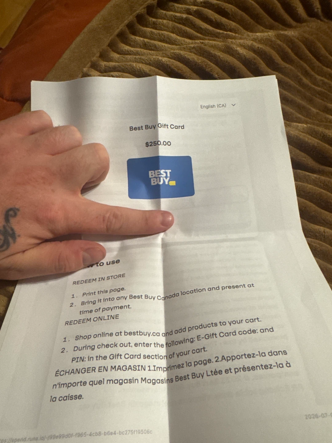 I’m selling a 250$ Best Buy gift card
