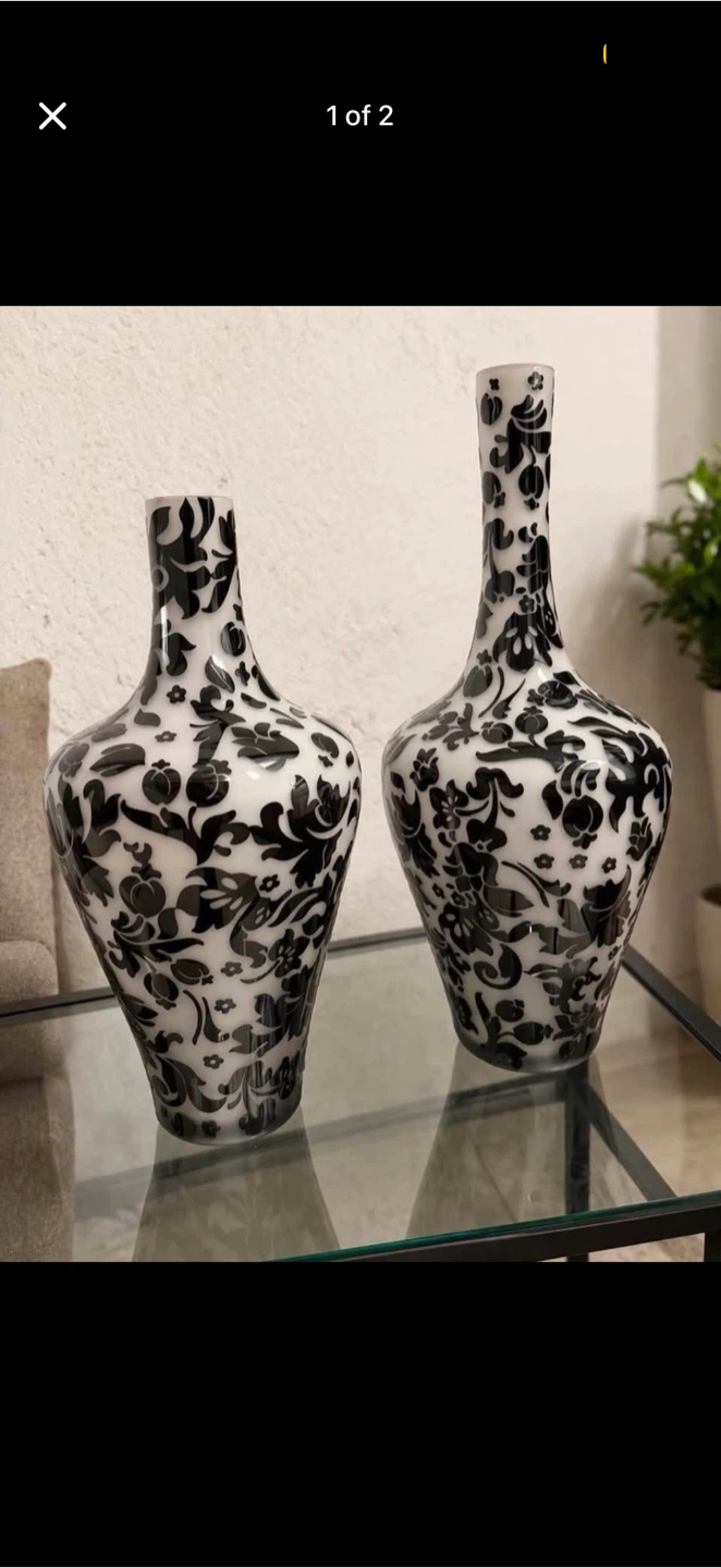 Decorative Vase - Black and White Floral Pattern