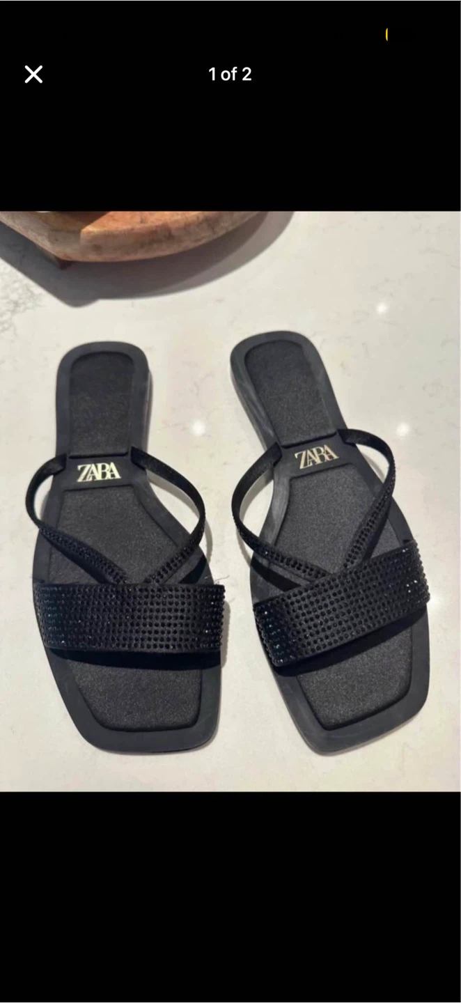 Black Embellished Flat Sandals by ZARA