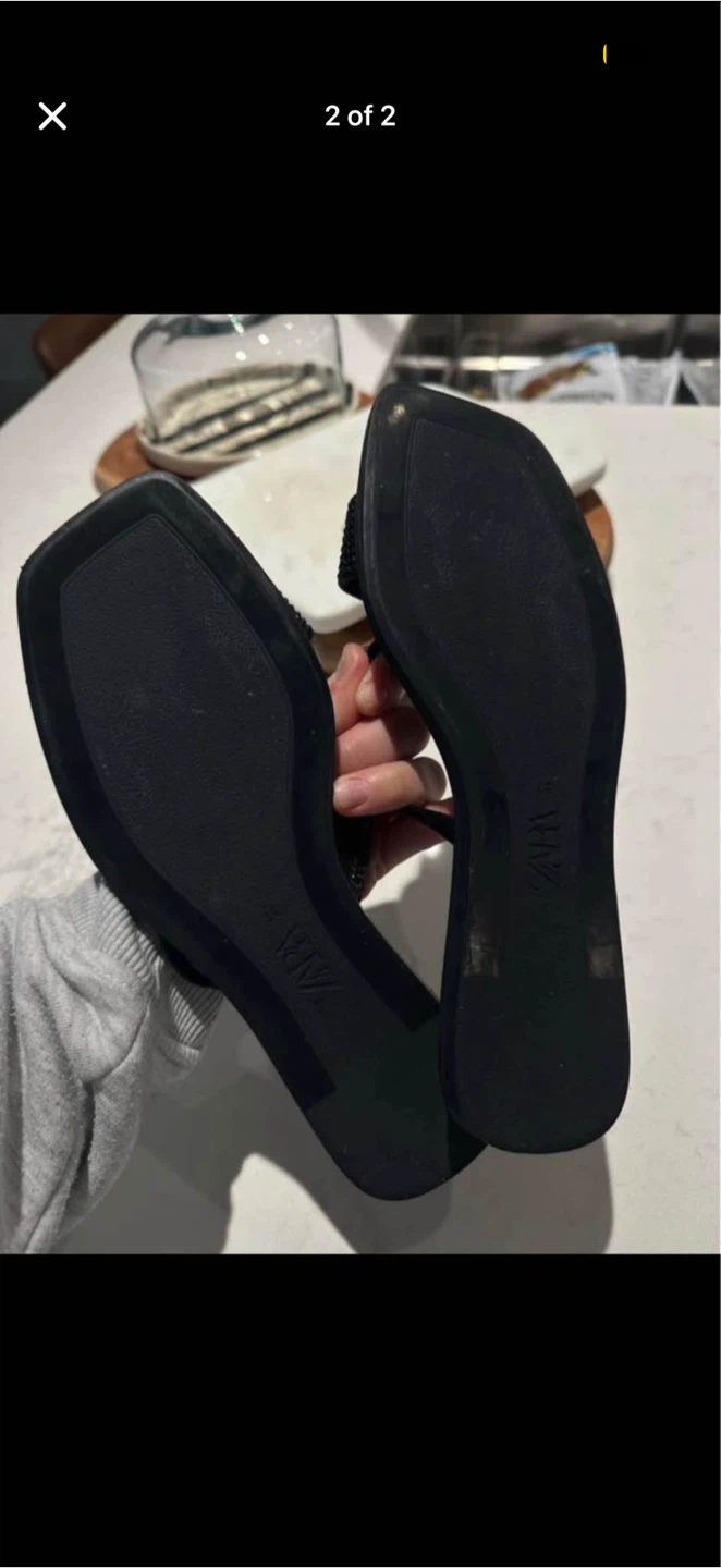 Black Embellished Flat Sandals by ZARA - photo 2