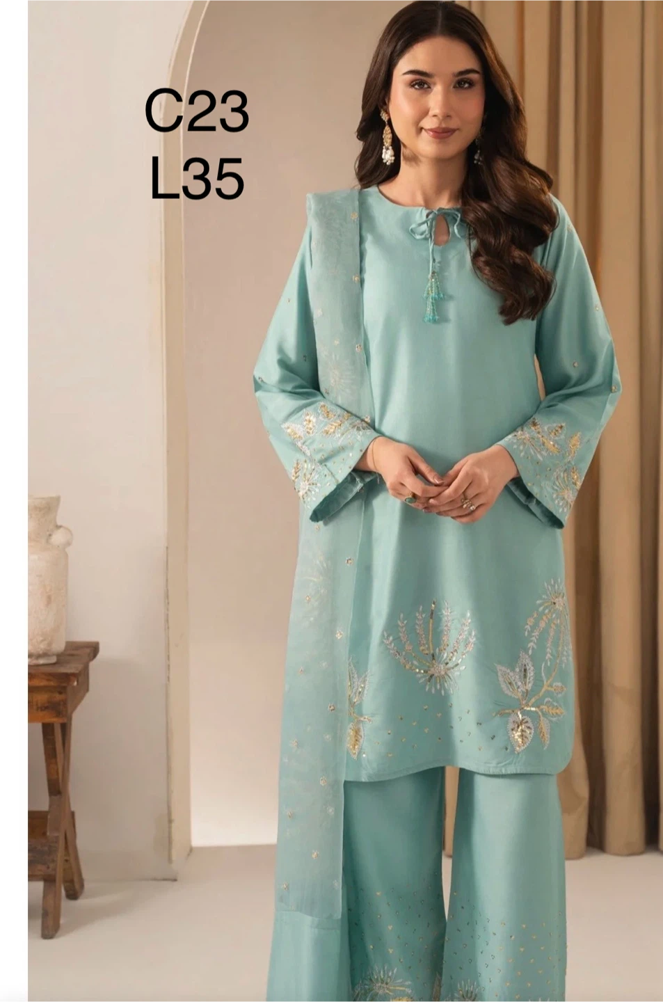Mint Embroidered 3-Piece Suit