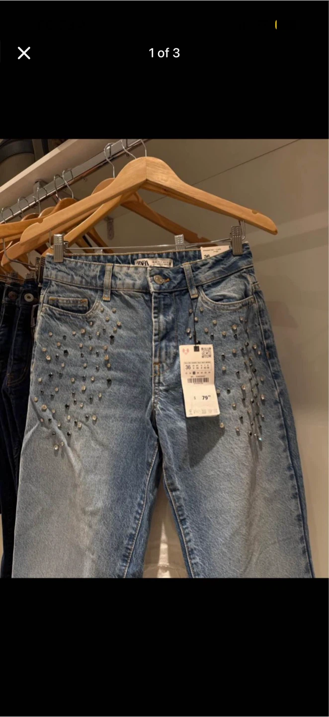 ZARA Straight Full Length Jeans with Embellishments