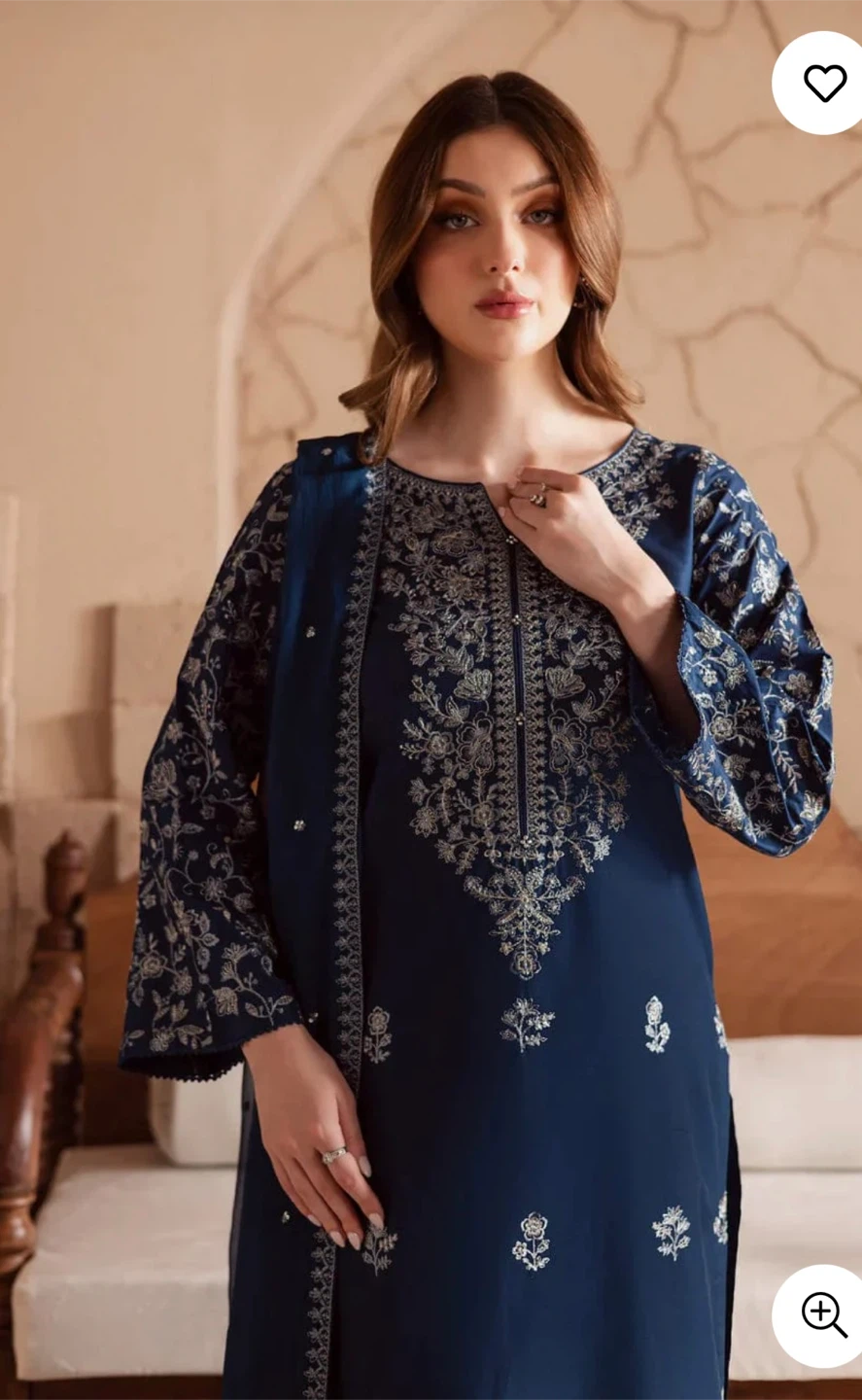 Navy Blue Embroidered Lawn Suit with Dupatta - photo 3