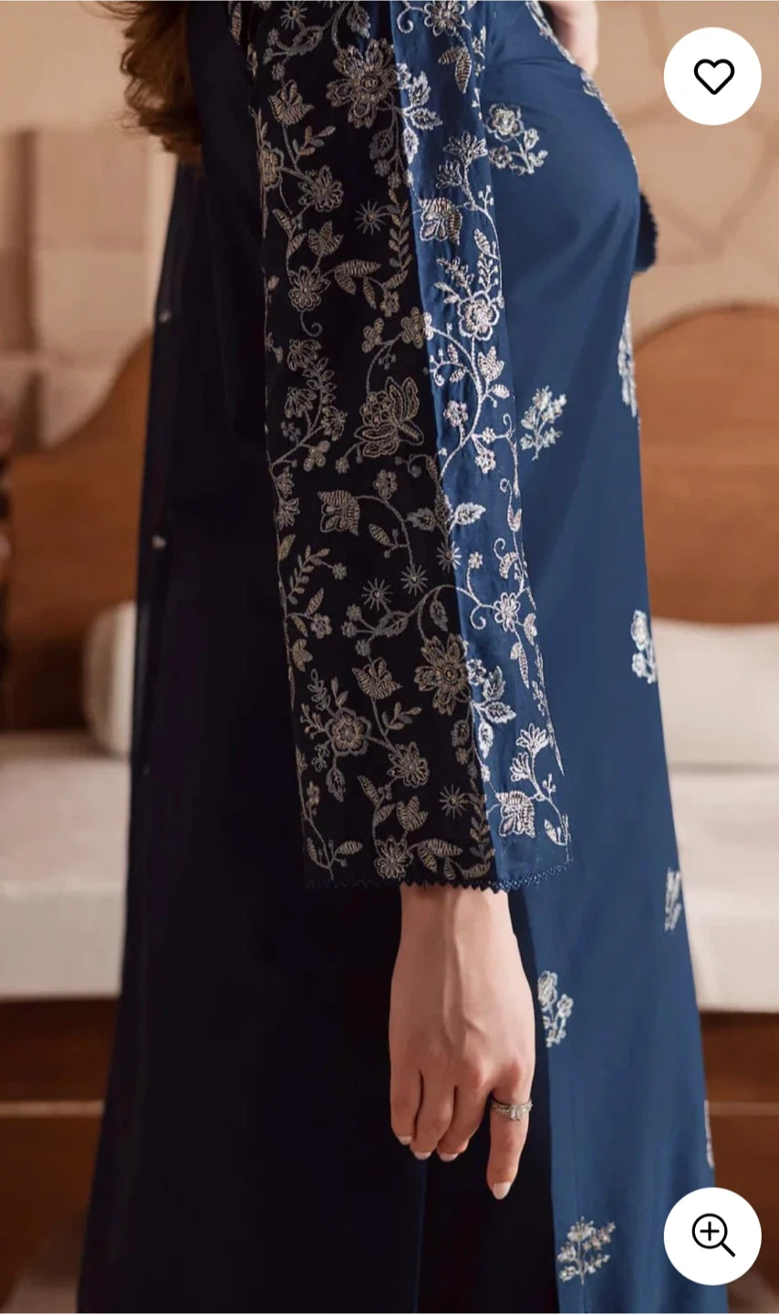 Navy Blue Embroidered Lawn Suit with Dupatta - photo 5