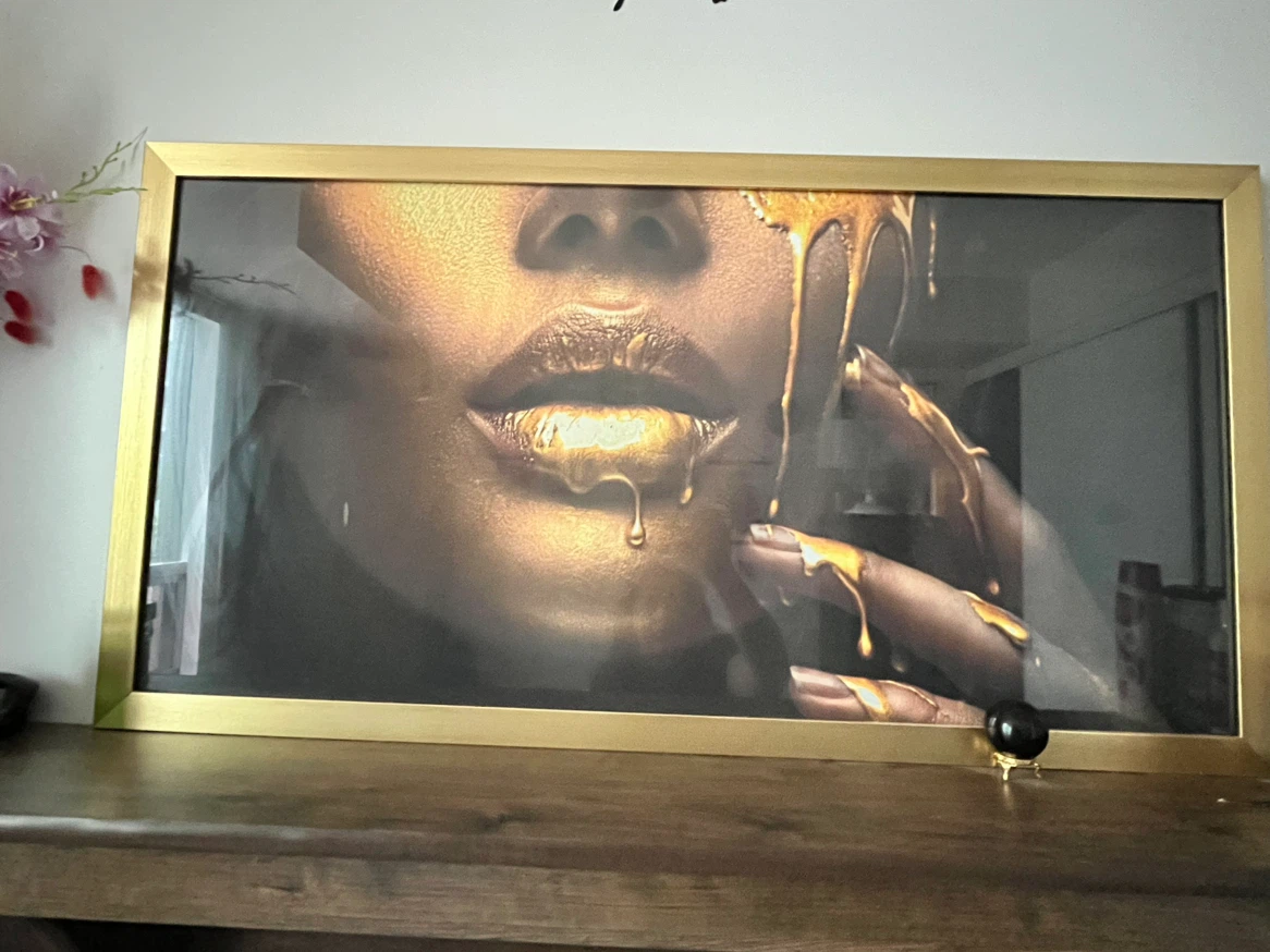 Framed Wall Art - Gold Drip Lips Design
