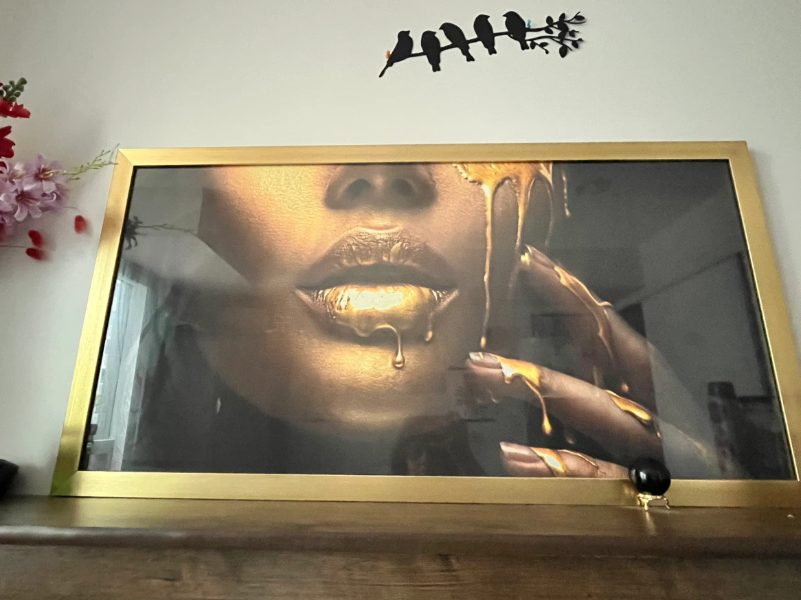 Framed Wall Art - Gold Drip Lips Design - photo 2