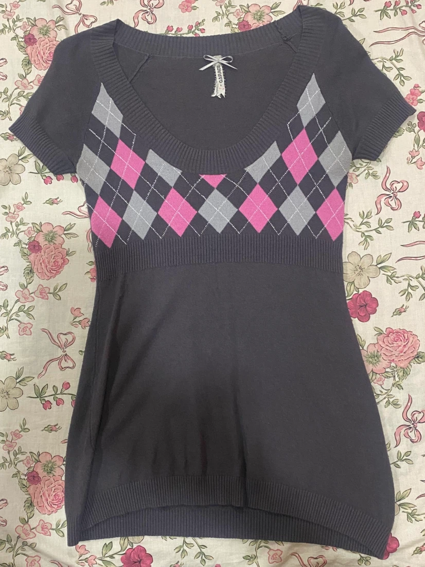 Vintage Y2K Garage Argyle Knit Babydoll Sweater