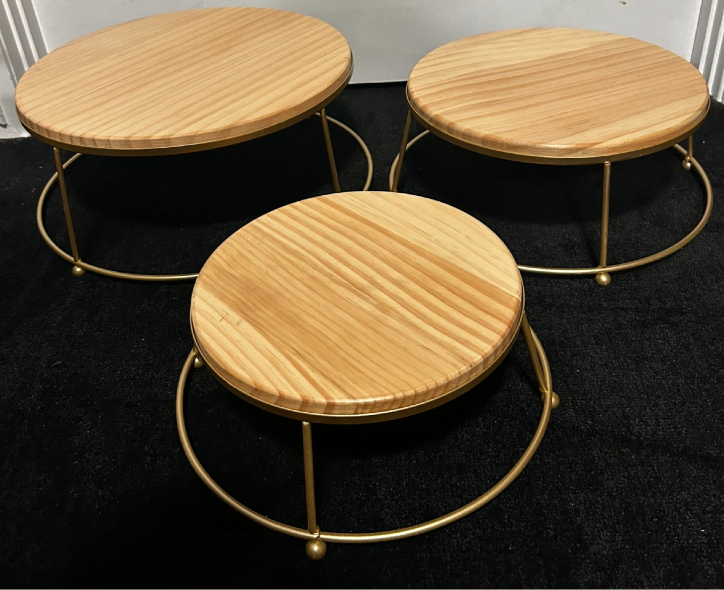 Set of 3 Wood & Gold Cake Stands