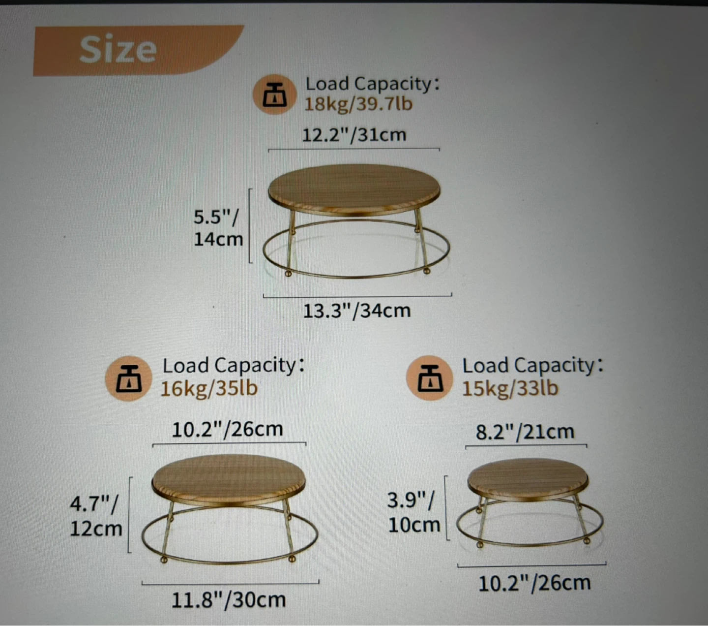 Set of 3 Wood & Gold Cake Stands - photo 3