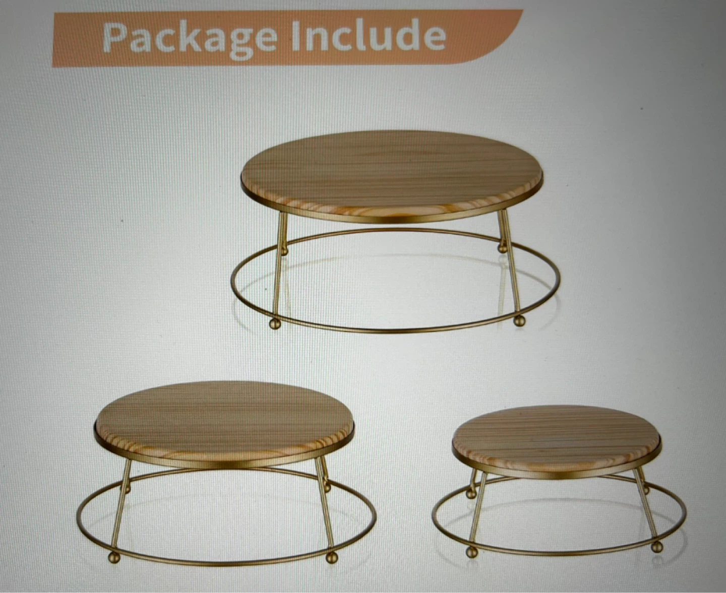 Set of 3 Wood & Gold Cake Stands - photo 5