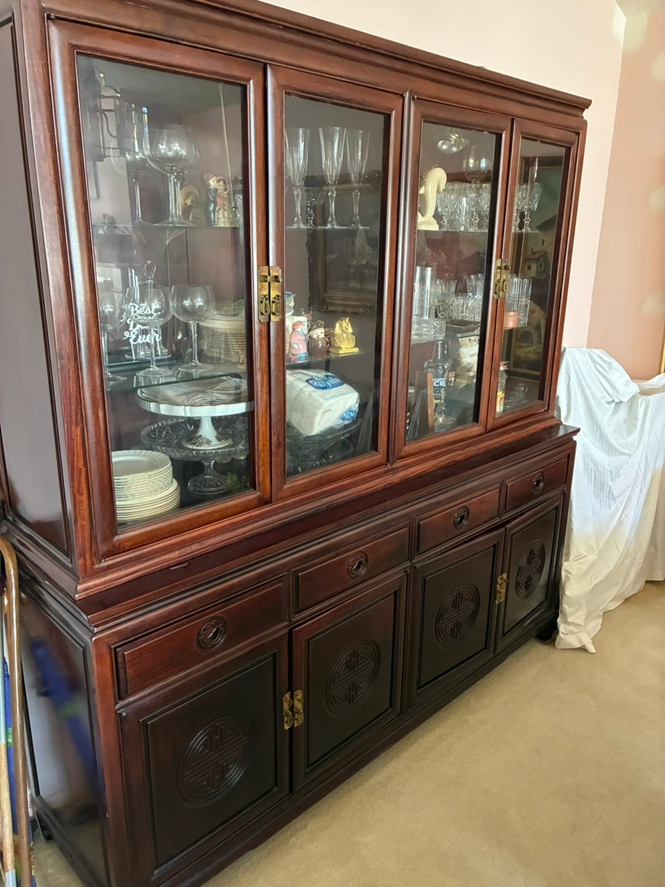 Solid Wood China Cabinet with Glass Doors