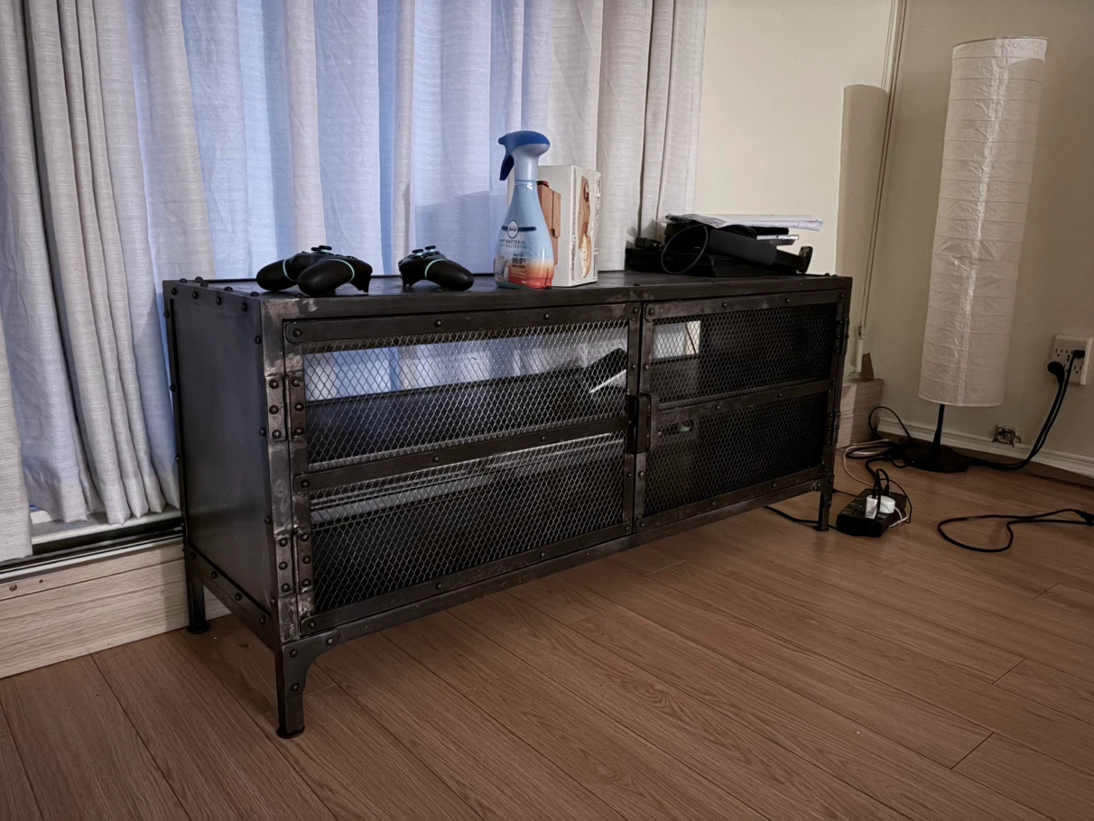 Industrial Style Media Console with Mesh Doors