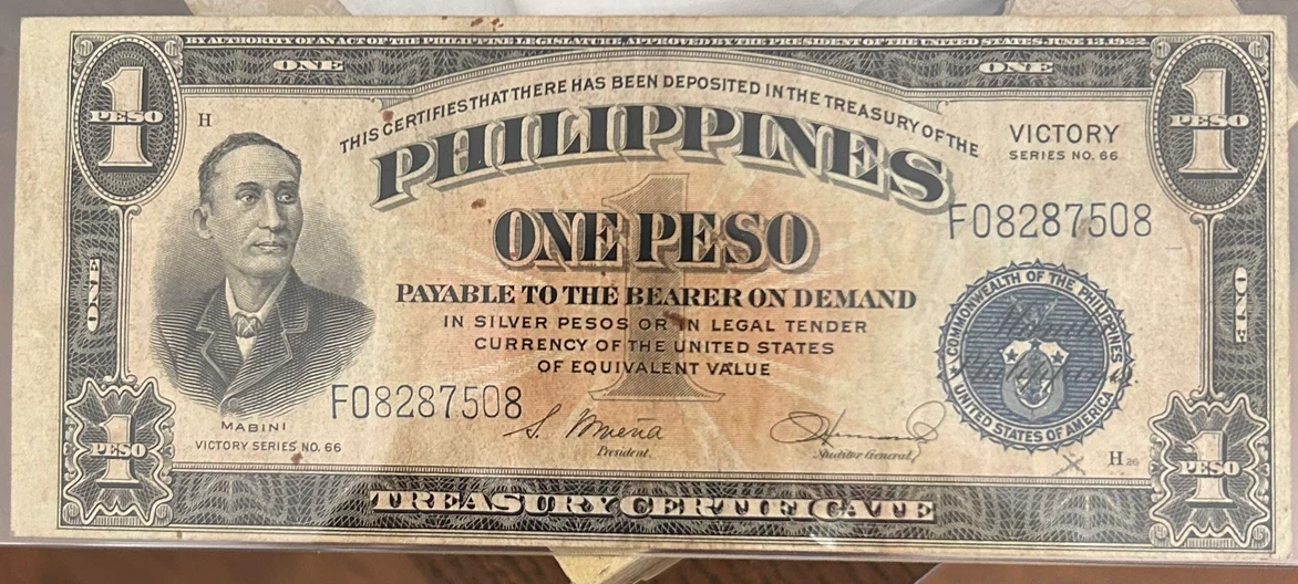 1944 Philippines Victory Series One Peso Note