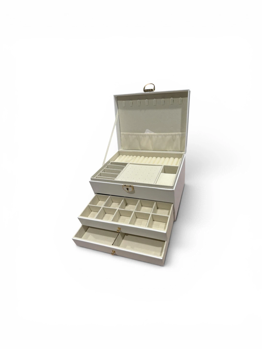White Jewelry Box Organizer with 3 Drawers