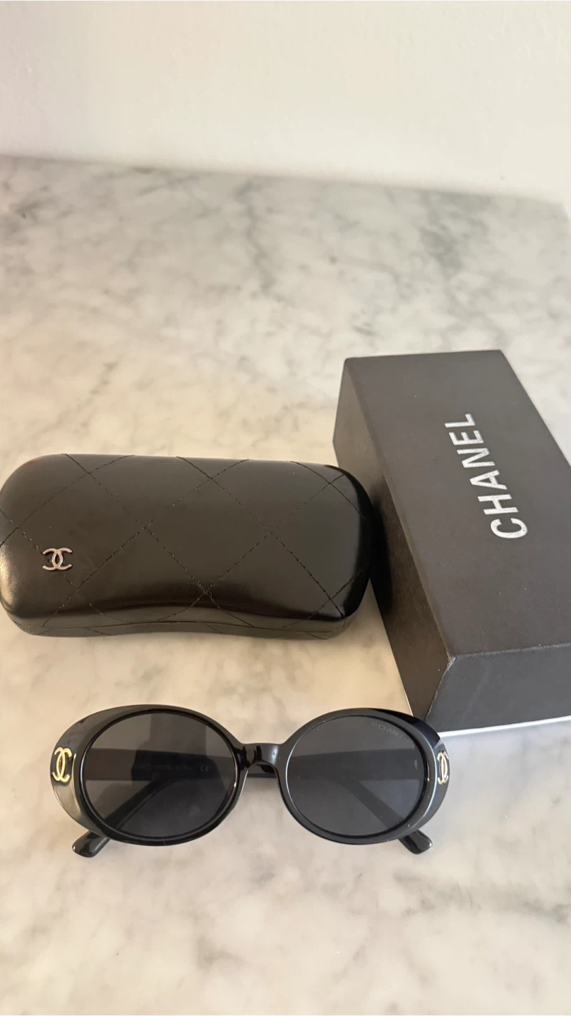 CHANEL Oval Sunglasses Black