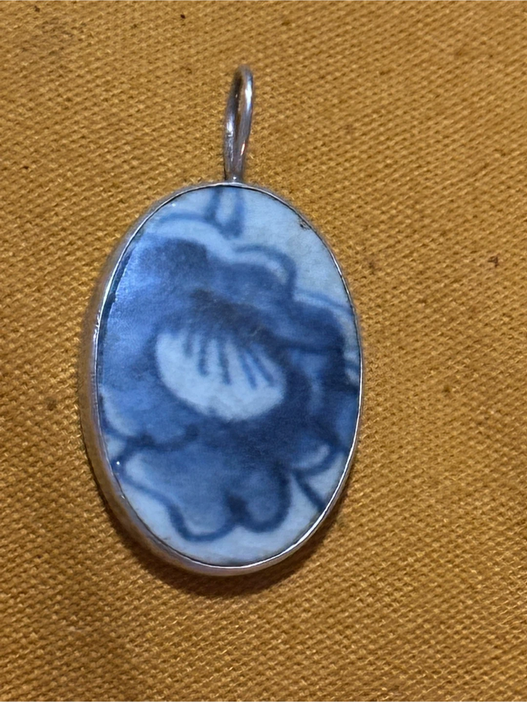 Vintage Chinese Porcelain Shard Sterling Pendant