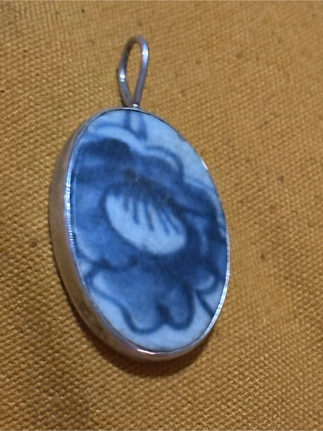 Vintage Chinese Porcelain Shard Sterling Pendant - photo 2