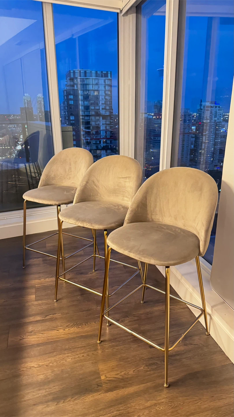 Modern Velvet Grey Bar Stools (Set of 3)