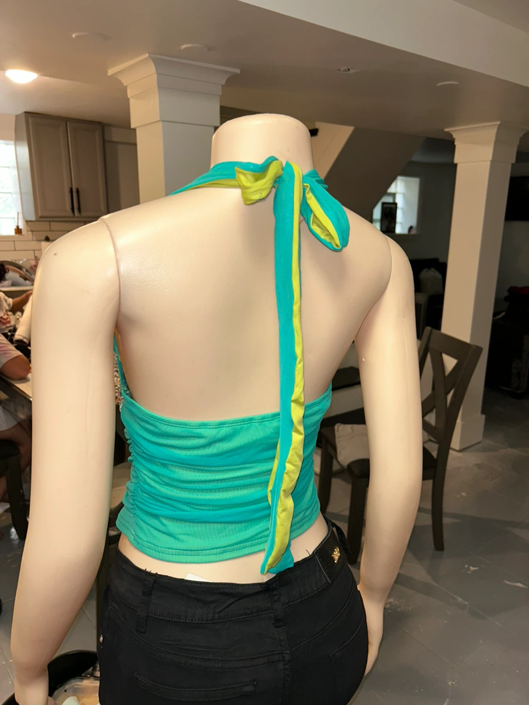 Teal Ruched Halter Top with Embellished Trim - photo 3