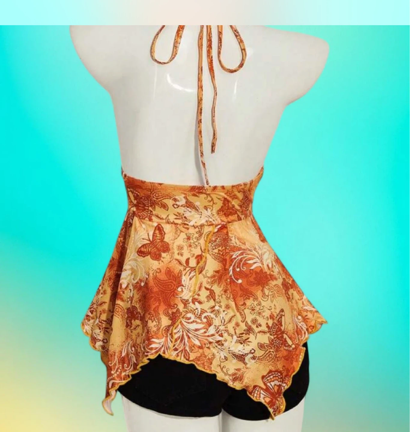 Women's Orange Butterfly Print Halter Top - photo 2