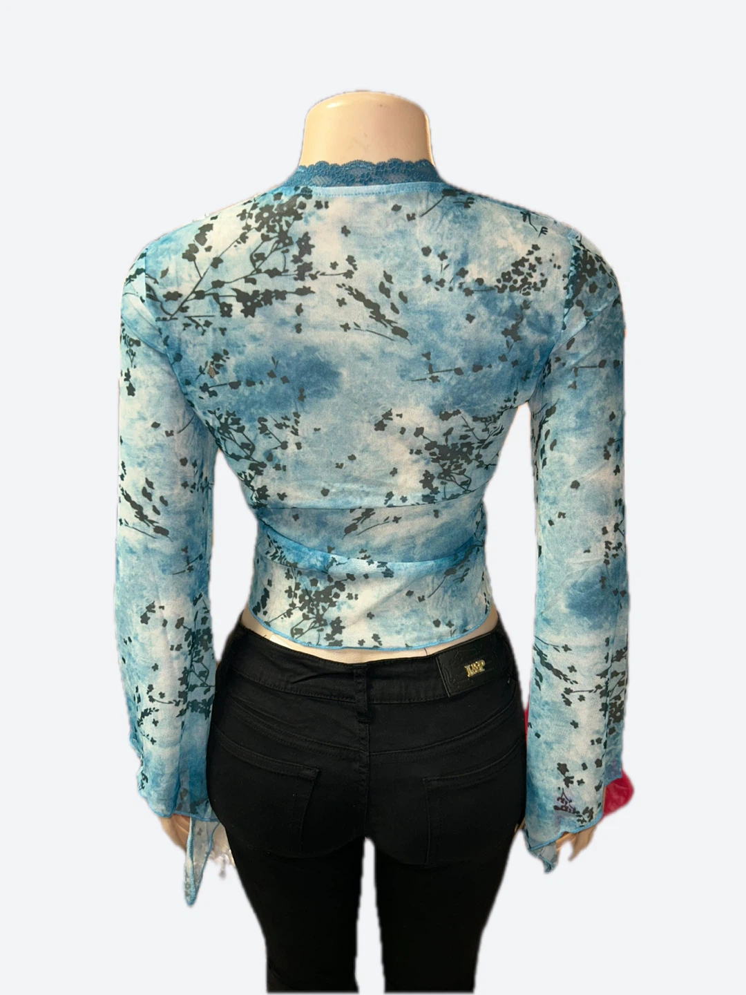 Sheer Blue Floral Tie-Front Top - photo 2