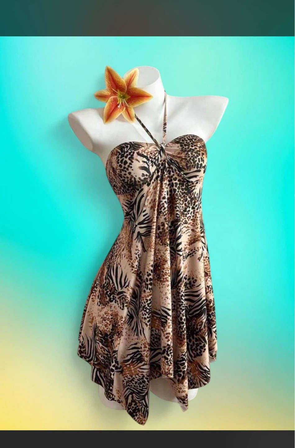 Women's Halter Dress - Animal Print