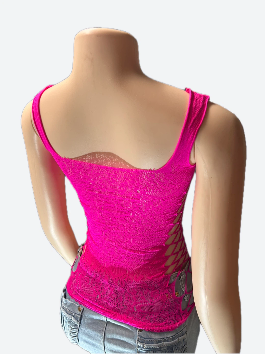 Hot Pink Lace Up Fishnet Tank Top - photo 3