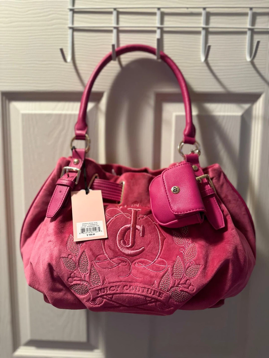 Juicy Couture Royal Tote Plush Velour Shoulder Bag Embroidered