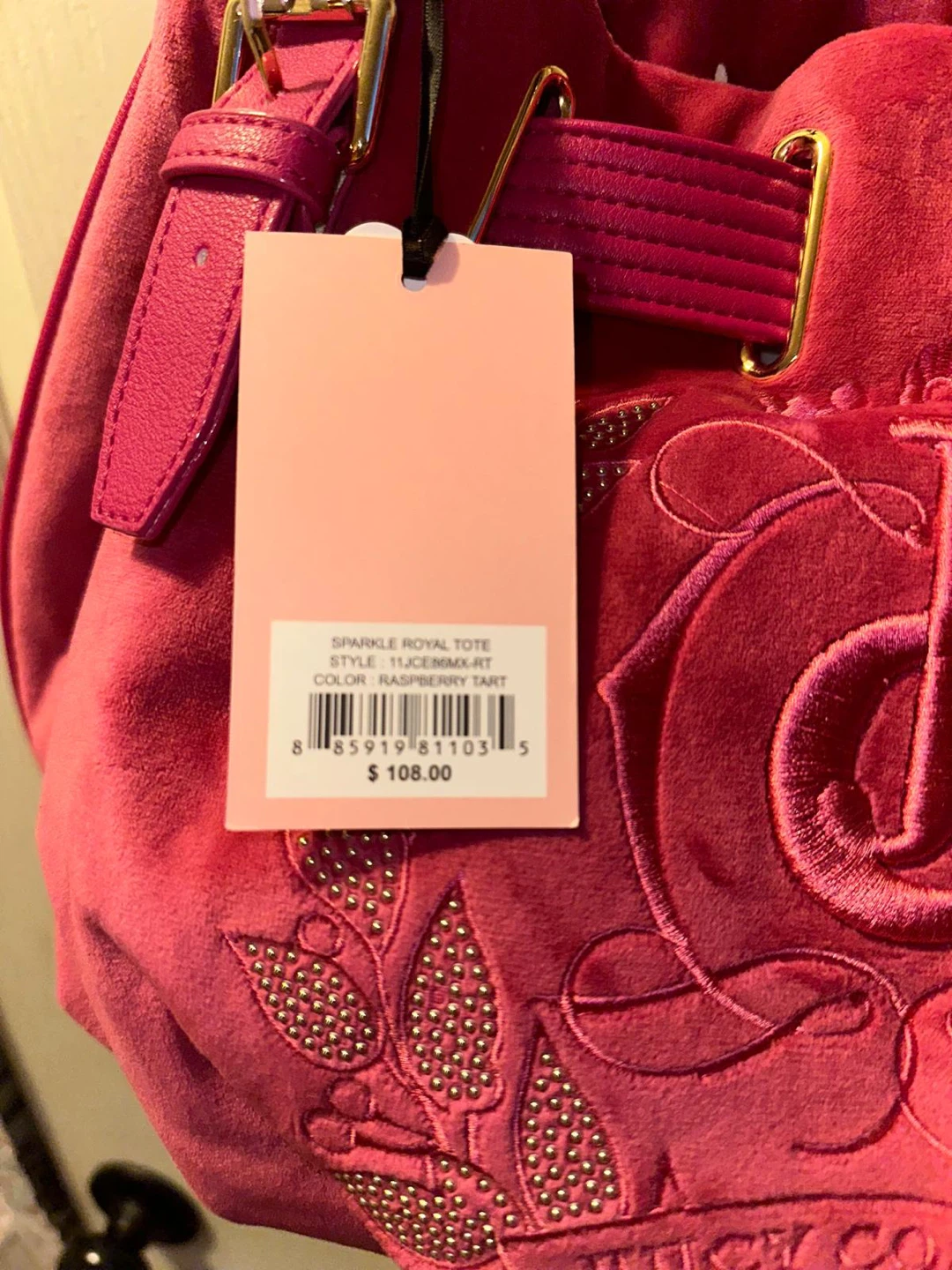Juicy Couture Royal Tote Plush Velour Shoulder Bag Embroidered - photo 5
