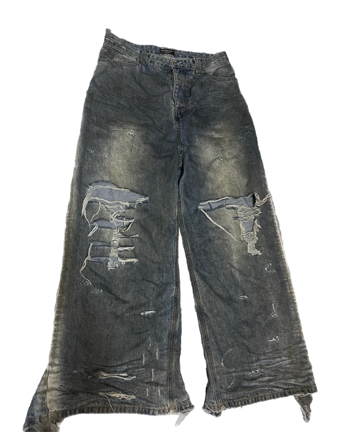 Balenciaga Mud Oil Spilled Distressed Wide-Leg Jeans