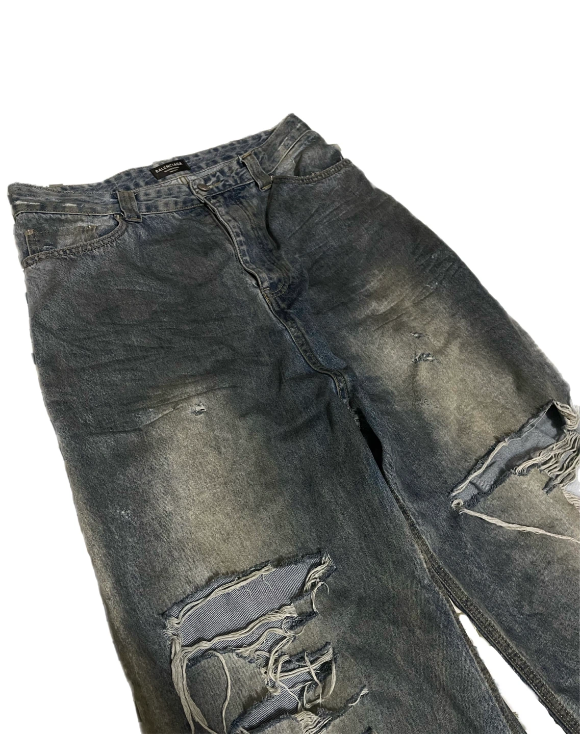 Balenciaga Mud Oil Spilled Distressed Wide-Leg Jeans - photo 2