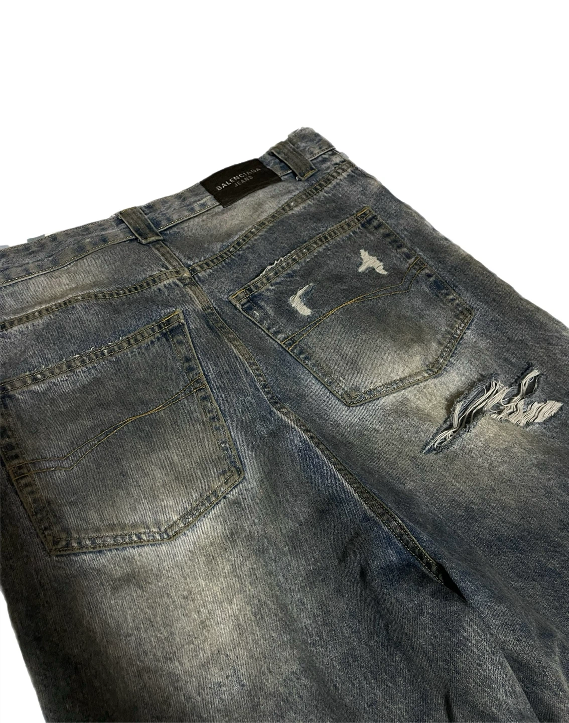 Balenciaga Mud Oil Spilled Distressed Wide-Leg Jeans - photo 5