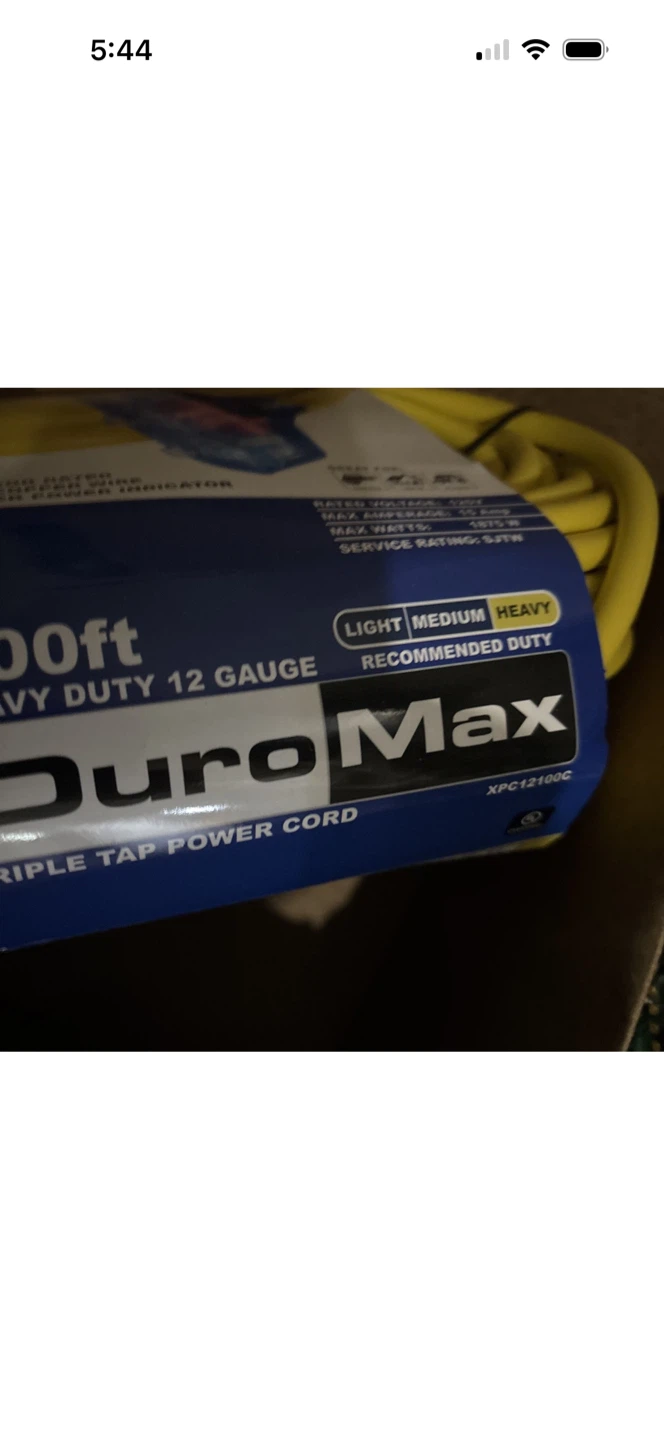 DuroMax 100ft Heavy Duty 12 Gauge Triple Tap Power Cord - photo 2